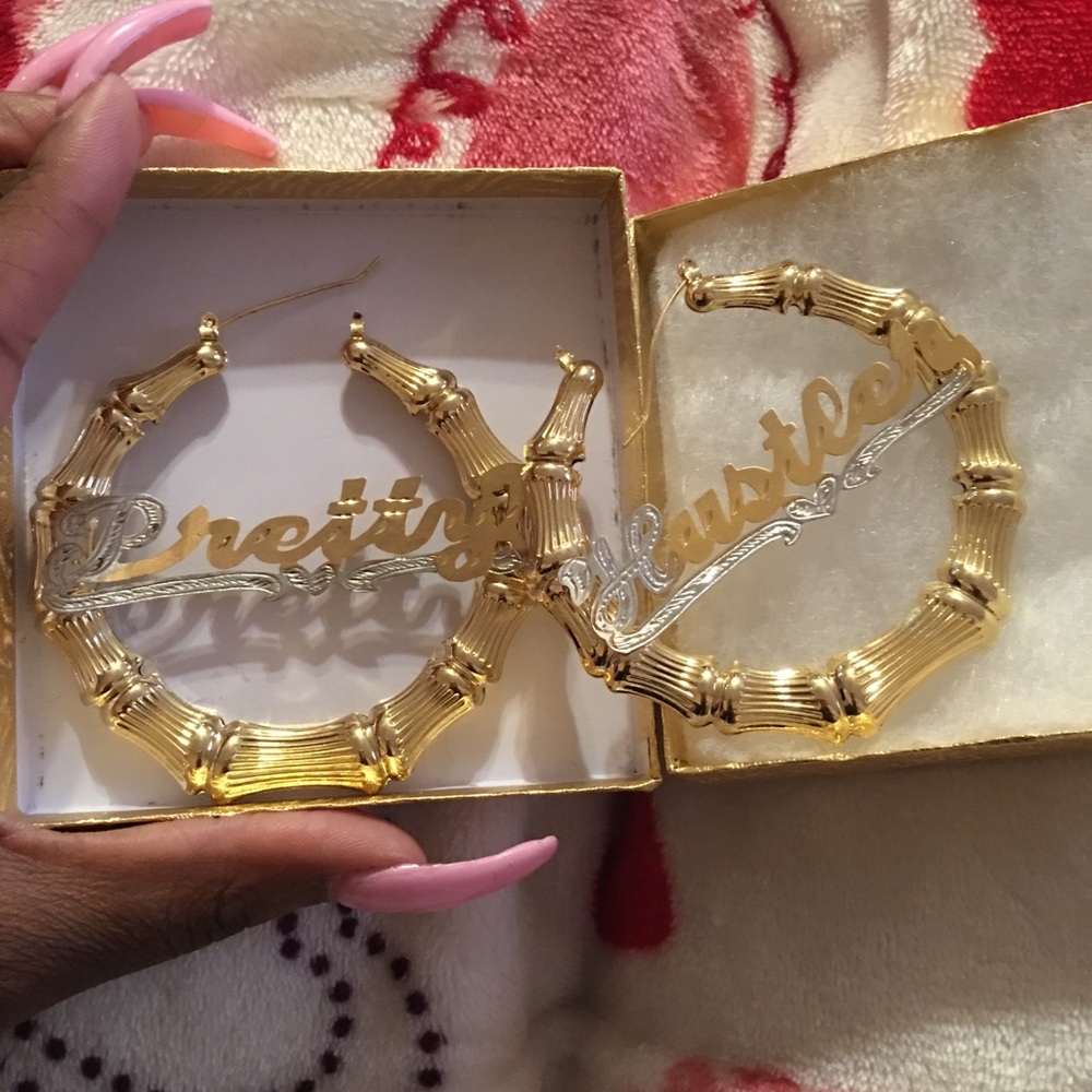 Nameplate bamboo 3inch earrings